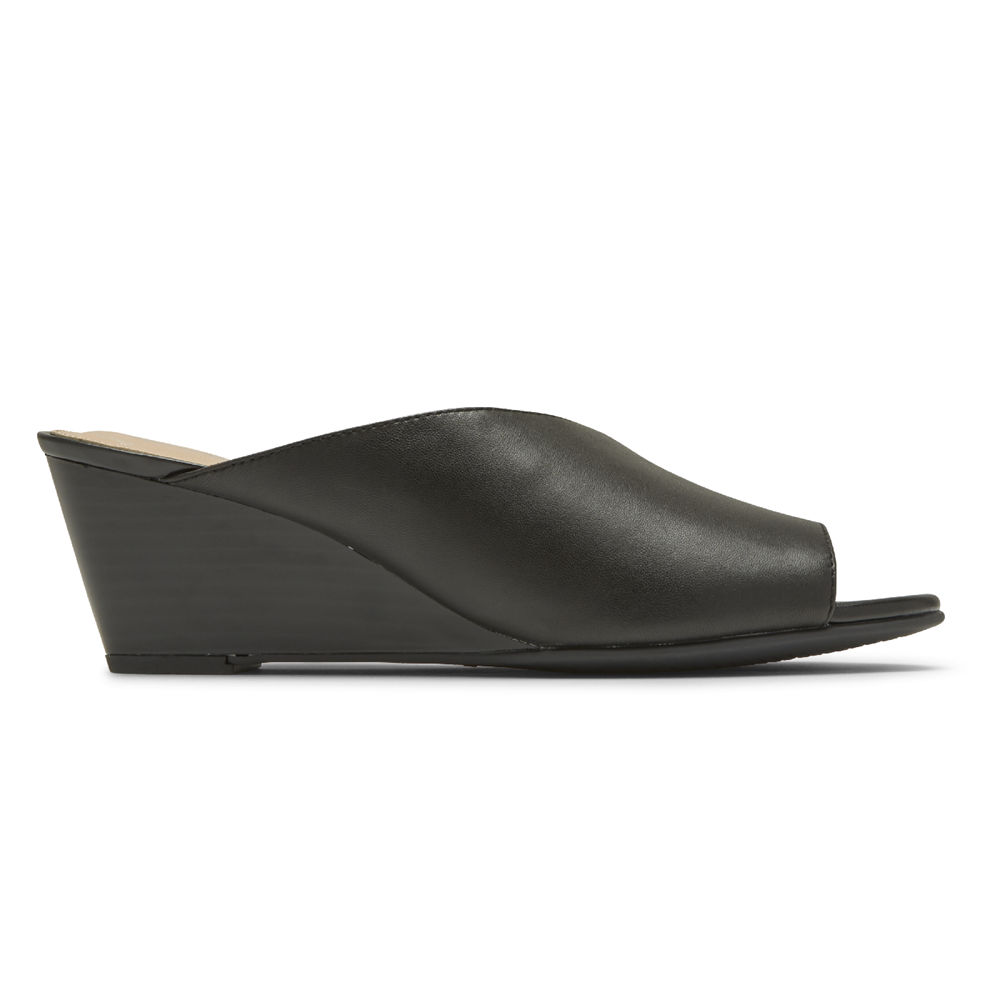 Rockport Slides For Womens Black - Total Motion Taylor Asymmetrical - ZC4950732